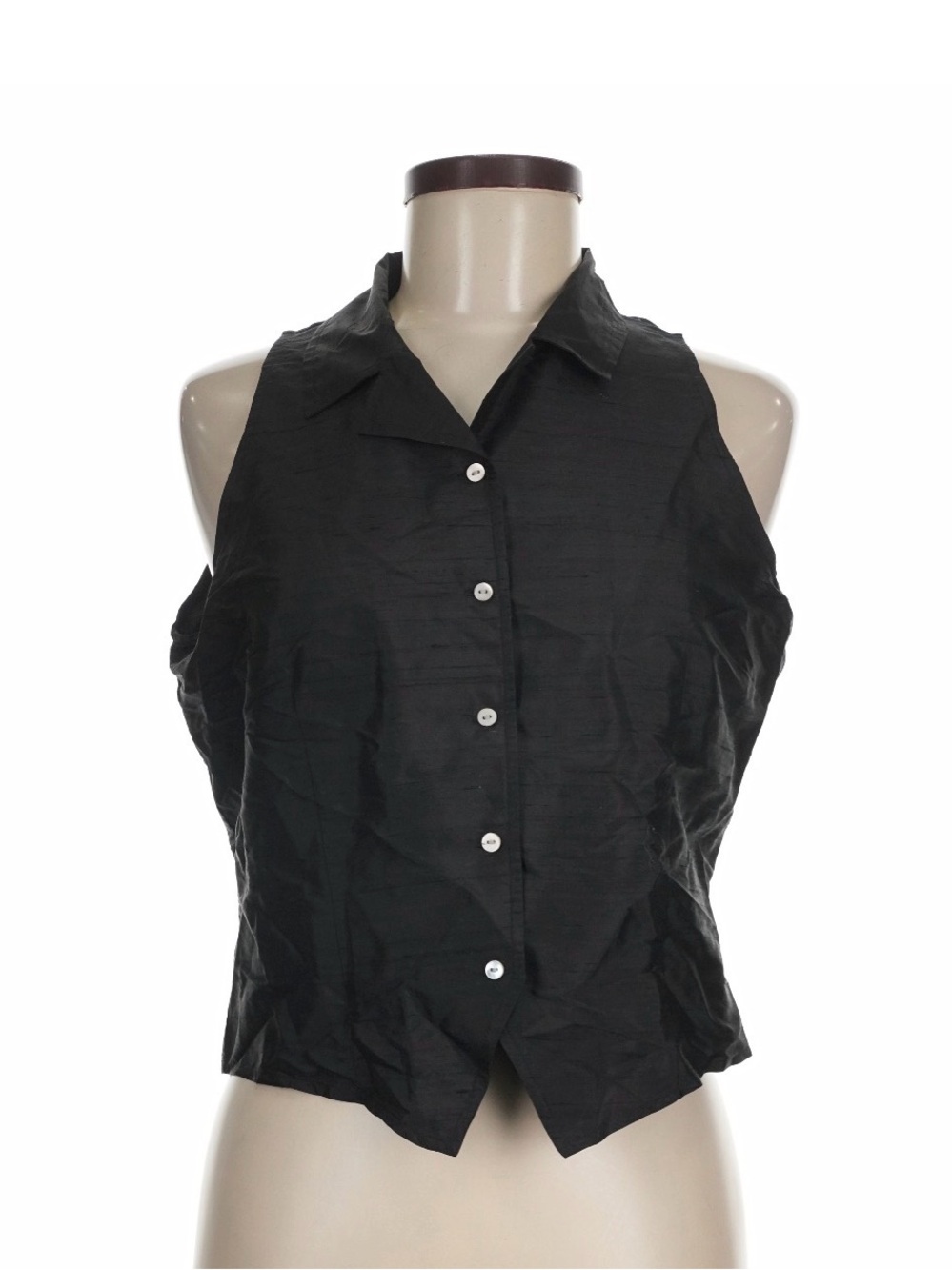 Relativity Black Sleeveless Button-Down Collared Top